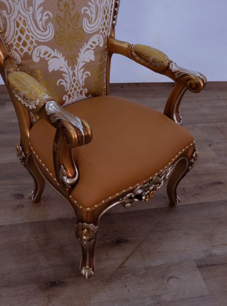 European Furniture - Saint Germain Dining Arm Chair in Light Gold & Antique Silver (Set of 2) - 35550-AC - GreatFurnitureDeal