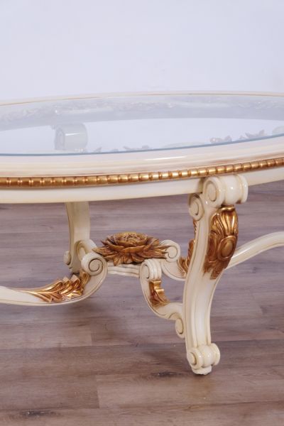 European Furniture - Veronica III Luxury Coffee Table in Antique Beige and Antique Dark Gold leaf - 47072-CT - GreatFurnitureDeal