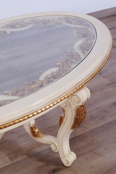 European Furniture - Veronica III Luxury Coffee Table in Antique Beige and Antique Dark Gold leaf - 47072-CT - GreatFurnitureDeal