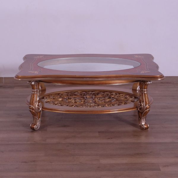 European Furniture - Saint Germain Luxury Coffee Table in Light Gold & Antique Silver - 35550-CT - GreatFurnitureDeal