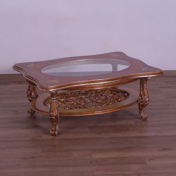 European Furniture - Saint Germain Luxury Coffee Table in Light Gold & Antique Silver - 35550-CT - GreatFurnitureDeal