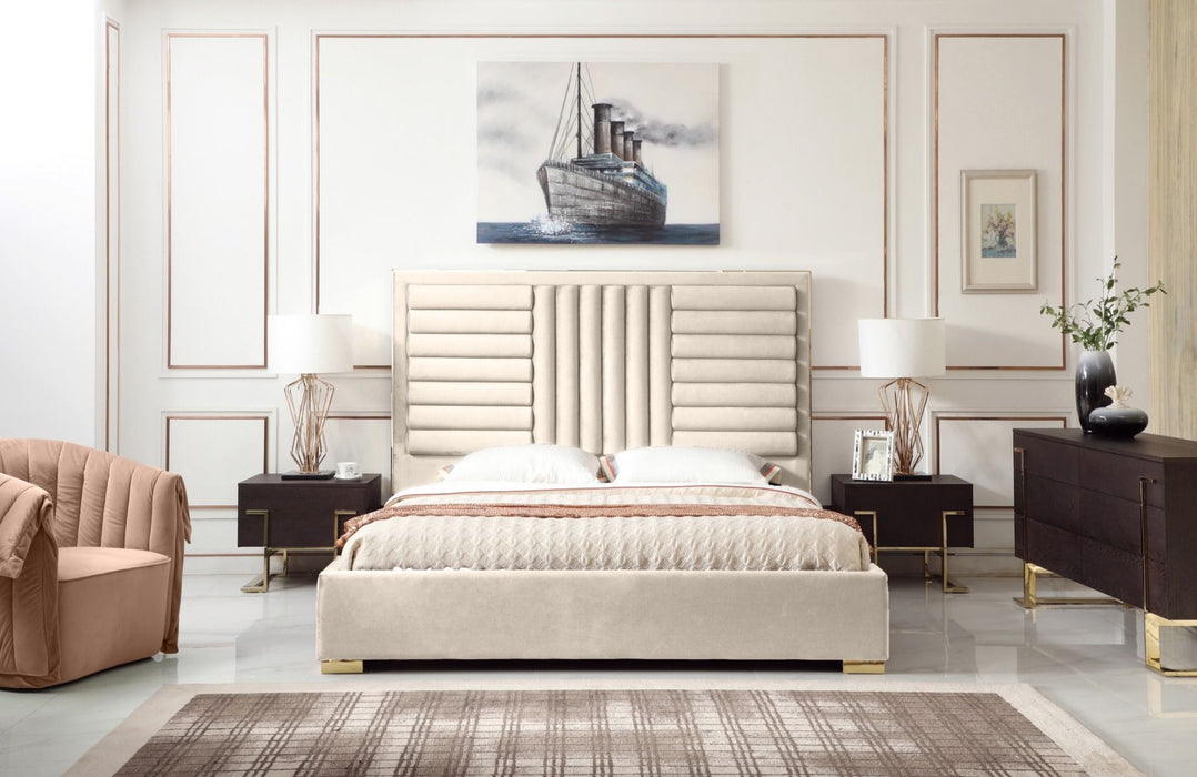 VIG Furniture - Modrest Daystar Modern Beige Velvet & Gold Bed - VGVCBD1905-19-BGE-BED - GreatFurnitureDeal