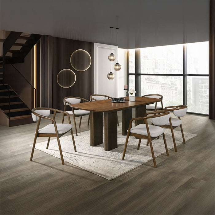 Acme Furniture - Delina 7 Piece Dining Table Set in Chenille & Walnut - DN04585-4586-7SET
