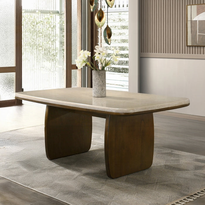 Acme Furniture - Kasha Dining Table w/Natural Marble Top in Vintage Oak - DN04665