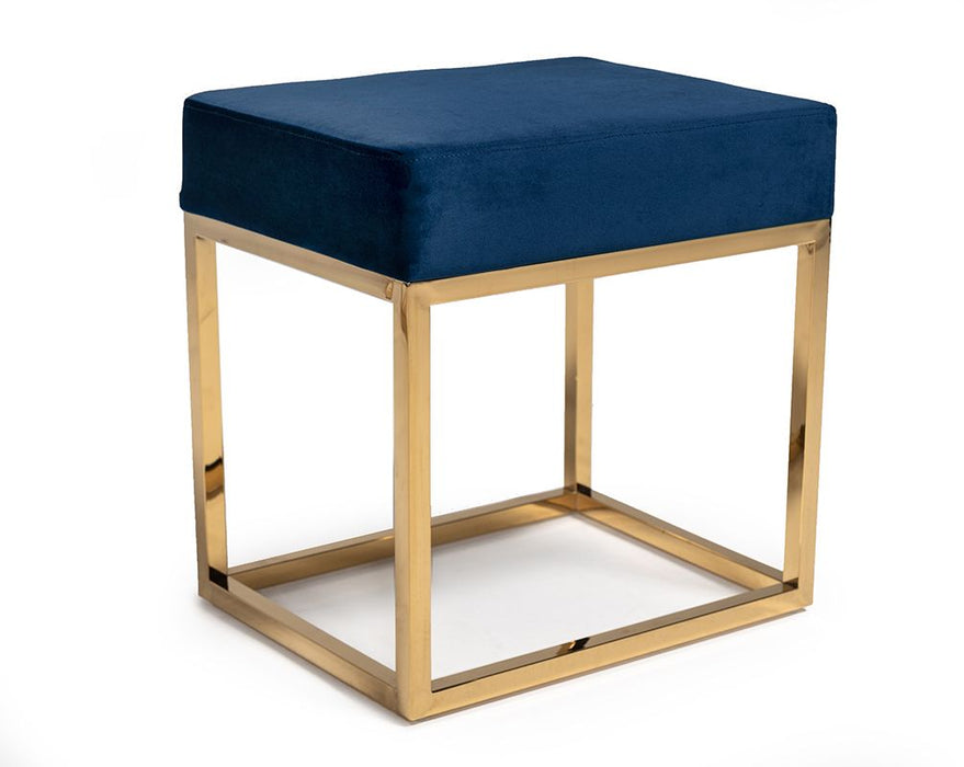 VIG Furniture - Modrest Downey Modern Blue Velvet & Gold Stool Ottoman - VGFH-FDC8016-BLU - GreatFurnitureDeal