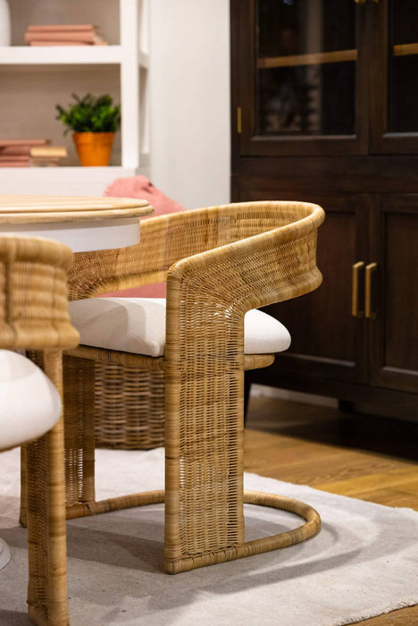 Bramble - Hampton Dining Chair in Rattan Natural w/ Arctic White Performance Fabric Cushion - 28972RNATSF204---- - GreatFurnitureDeal