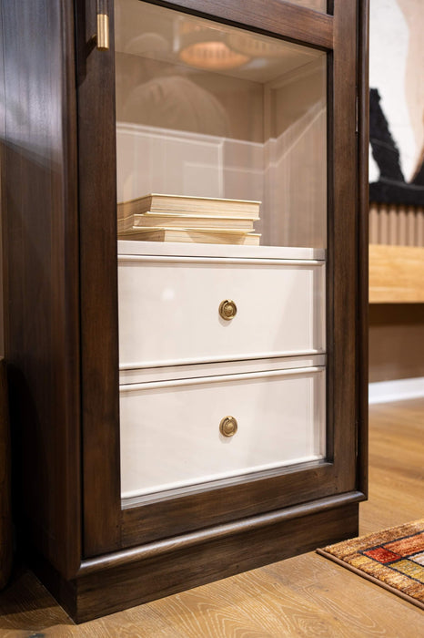 Bramble - Vannes Single Door Display Cabinet in Walnut w/ Putty Interior - 28686WLT-PUT--NDT - GreatFurnitureDeal