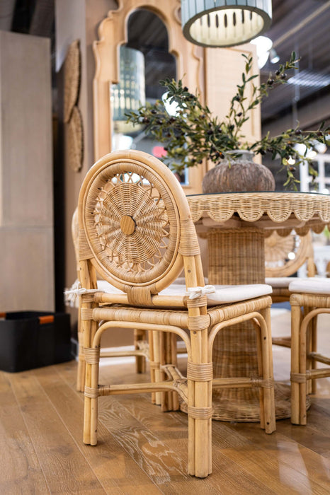 Bramble - Oceana Rattan Dining Chair in Natural Rattan w/ Arctic White Performance Fabric -Set of 2- 28458RNATSF204---- - GreatFurnitureDeal