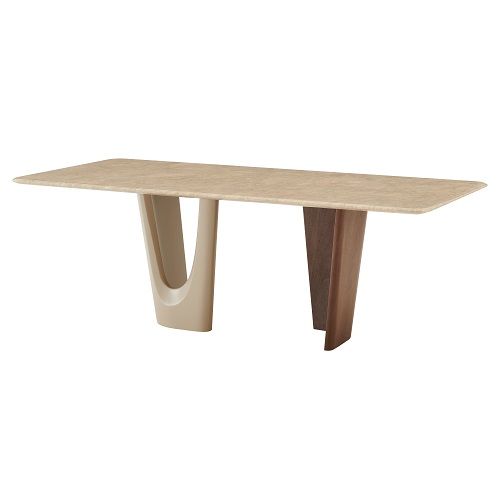 VIG Furniture - Modrest Brianna Contemporary Marble and Cream/Walnut Dining Table - VGCS-DT-21076
