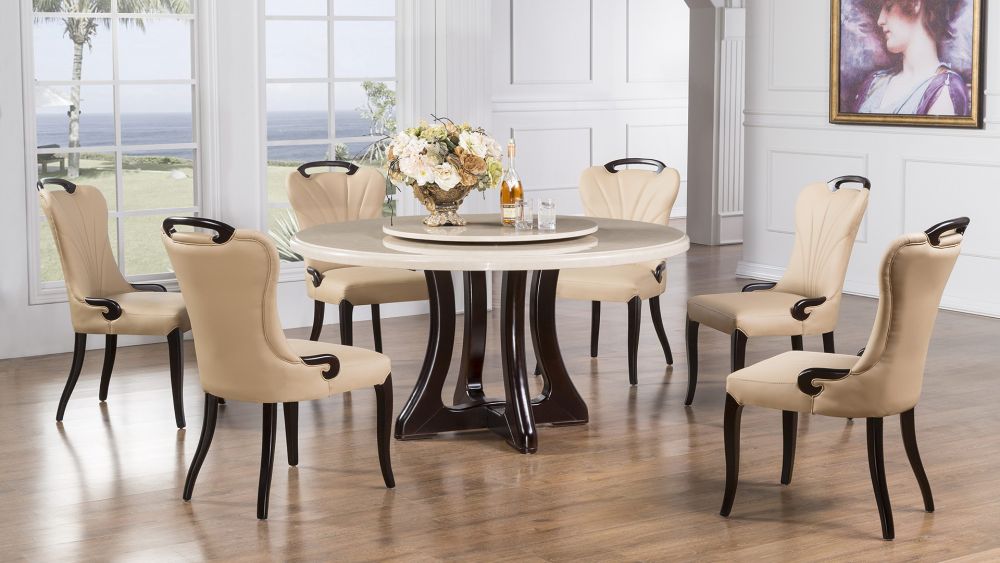 American Eagle Furniture - H222 Faux Marble Top Round Dining Table - DT-H222 - GreatFurnitureDeal