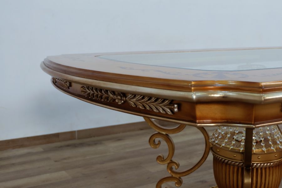 European Furniture - Saint Germain Dining Table in Light Gold & Antique Silver - 35550-DT - GreatFurnitureDeal