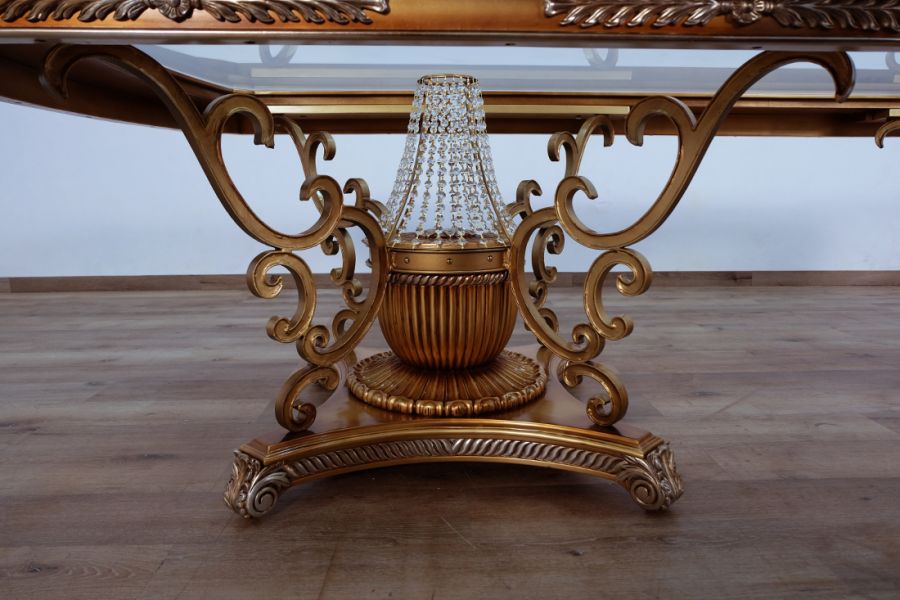 European Furniture - Saint Germain Dining Table in Light Gold & Antique Silver - 35550-DT - GreatFurnitureDeal