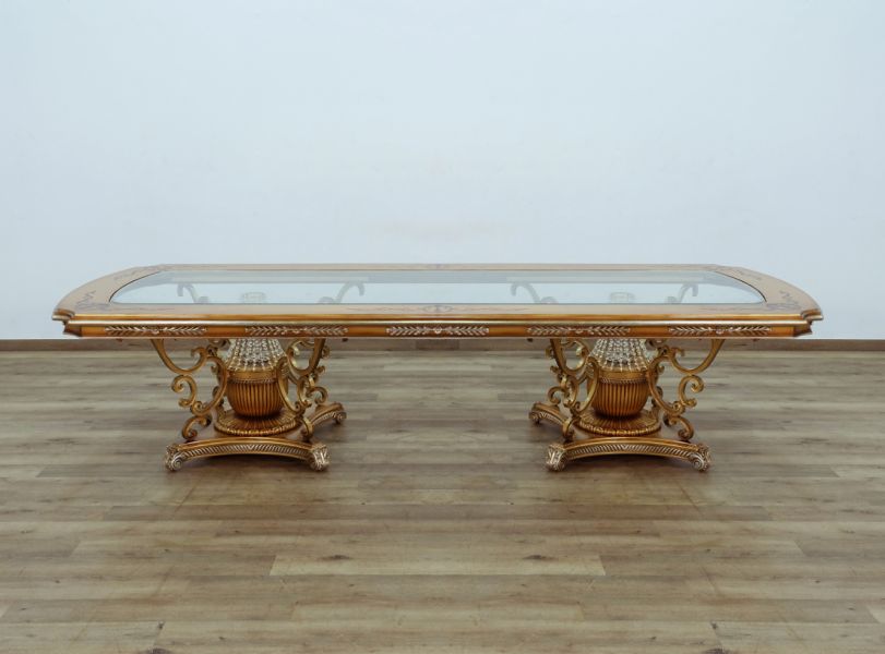 European Furniture - Saint Germain Dining Table in Light Gold & Antique Silver - 35550-DT - GreatFurnitureDeal