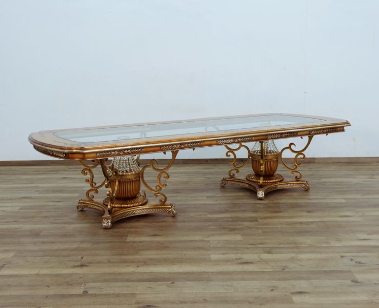 European Furniture - Saint Germain Dining Table in Light Gold & Antique Silver - 35550-DT - GreatFurnitureDeal