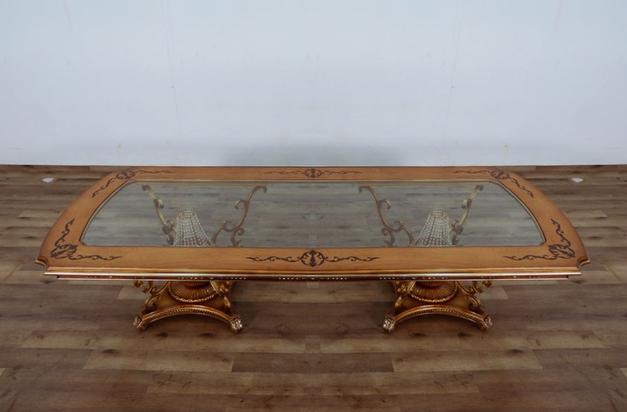 European Furniture - Saint Germain Dining Table in Light Gold & Antique Silver - 35550-DT - GreatFurnitureDeal