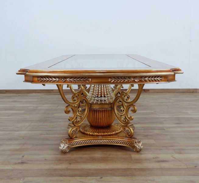 European Furniture - Saint Germain Dining Table in Light Gold & Antique Silver - 35550-DT - GreatFurnitureDeal