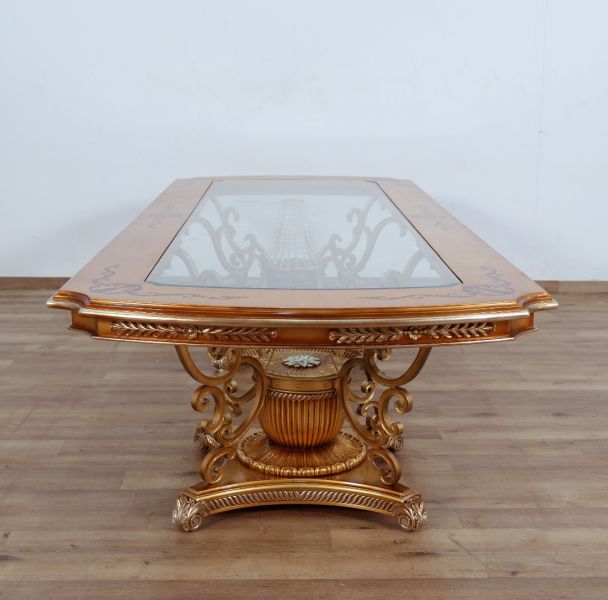 European Furniture - Saint Germain Dining Table in Light Gold & Antique Silver - 35550-DT - GreatFurnitureDeal