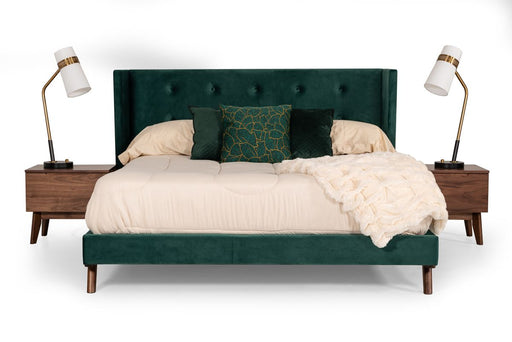 VIG Furniture - Nova Domus Durango Modern Green Fabric & Walnut Queen Bed - VGMABR-83-Q - GreatFurnitureDeal