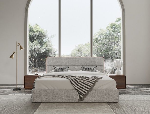 VIG Furniture - Modrest Dustin Modern Grey Fabric & Walnut Trimmed Eastern King Bedroom Set - VGMABR-99-BED-SET-EK - GreatFurnitureDeal