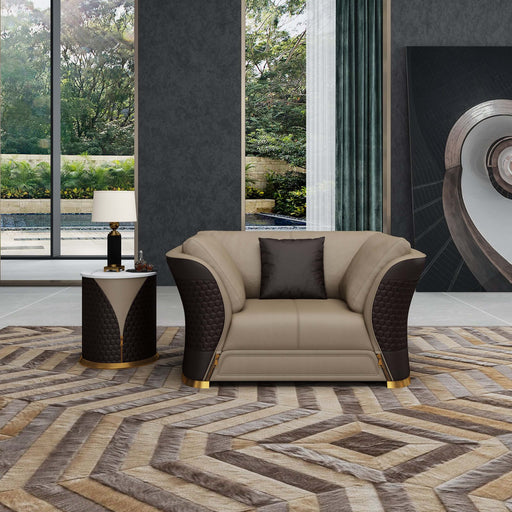 European Furniture - Vogue Chair Sand Beige-Chocolate Italian Leather - EF-27990-C - GreatFurnitureDeal