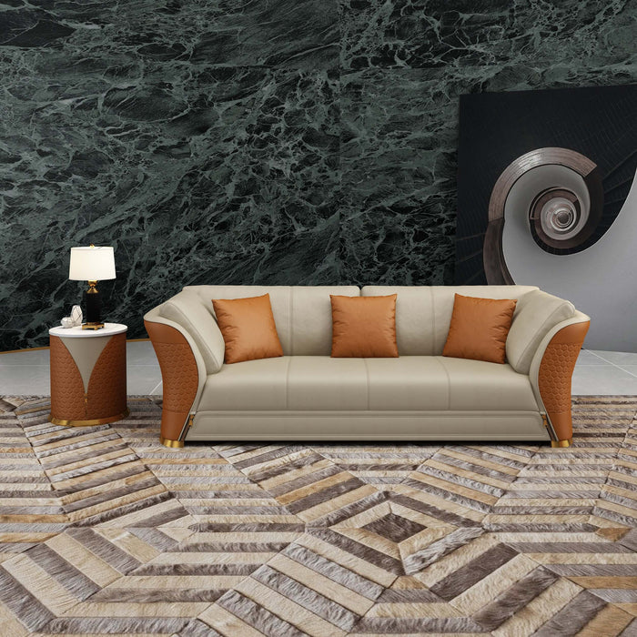 European Furniture - Vogue Sofa Beige-Cognac Italian Leather - EF-27992-S