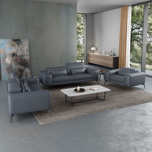 European Furniture - Cavour Chair Gray Italian Leather - EF-12550-C - GreatFurnitureDeal