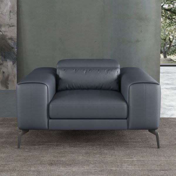 European Furniture - Cavour Chair Gray Italian Leather - EF-12550-C - GreatFurnitureDeal