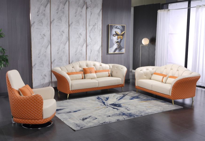 European Furniture - Amalia Sofa Off White-Orange Italian Leather - EF-28040-S - GreatFurnitureDeal