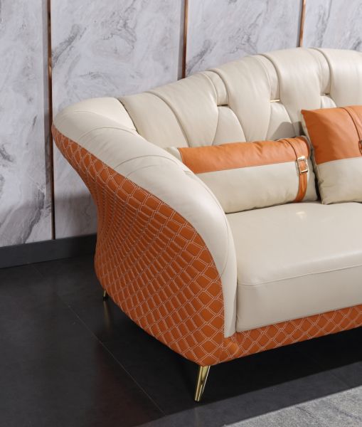European Furniture - Amalia Sofa Off White-Orange Italian Leather - EF-28040-S - GreatFurnitureDeal