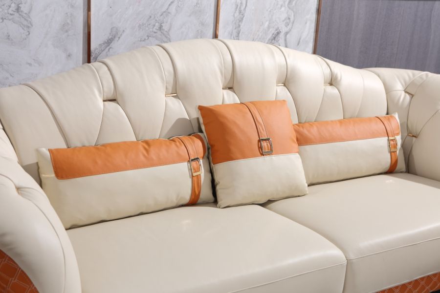European Furniture - Amalia Sofa Off White-Orange Italian Leather - EF-28040-S - GreatFurnitureDeal