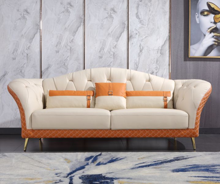 European Furniture - Amalia Sofa Off White-Orange Italian Leather - EF-28040-S - GreatFurnitureDeal