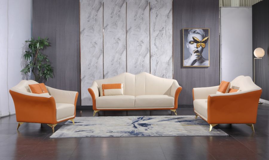 European Furniture - Winston Sofa White-Orange Italian Leather - EF-29050-S - GreatFurnitureDeal