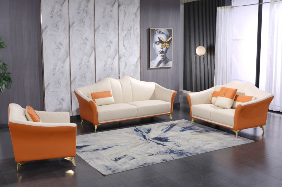 European Furniture - Winston Sofa White-Orange Italian Leather - EF-29050-S - GreatFurnitureDeal