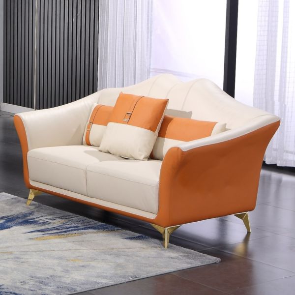 European Furniture - Winston Loveseat White-Orange Italian Leather - EF-29050-L - GreatFurnitureDeal