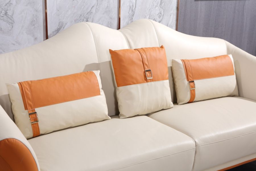 European Furniture - Winston Sofa White-Orange Italian Leather - EF-29050-S - GreatFurnitureDeal