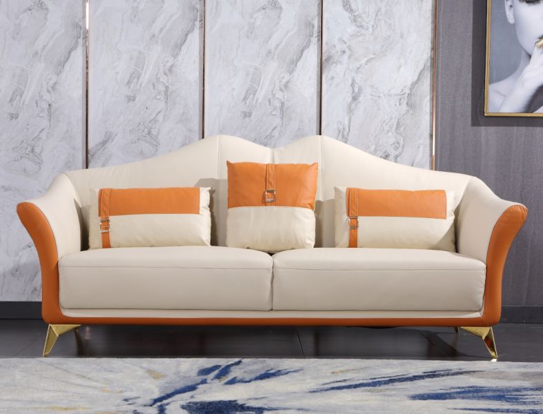 European Furniture - Winston Sofa White-Orange Italian Leather - EF-29050-S - GreatFurnitureDeal