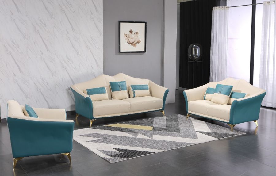 European Furniture - Winston Chair White-Blue Italian Leather - EF-29052-C - GreatFurnitureDeal