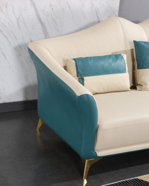 European Furniture - Winston Loveseat White-Blue Italian Leather - EF-29052-L - GreatFurnitureDeal