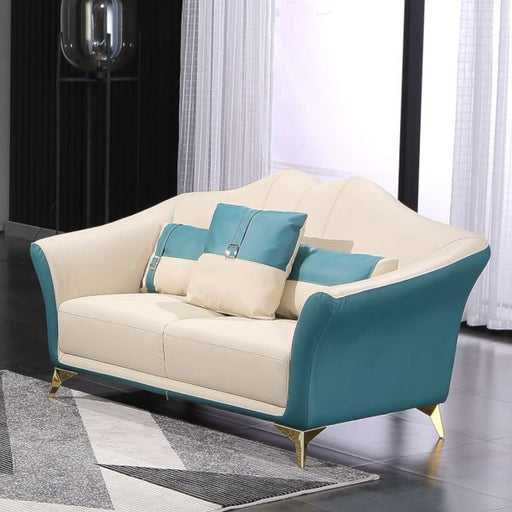 European Furniture - Winston Loveseat White-Blue Italian Leather - EF-29052-L - GreatFurnitureDeal