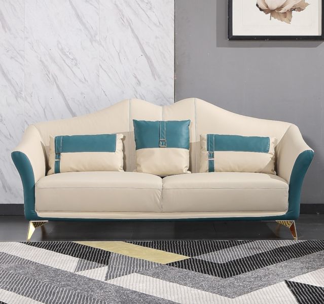 European Furniture - Winston Sofa White-Blue Italian Leather - EF-29052-S - GreatFurnitureDeal