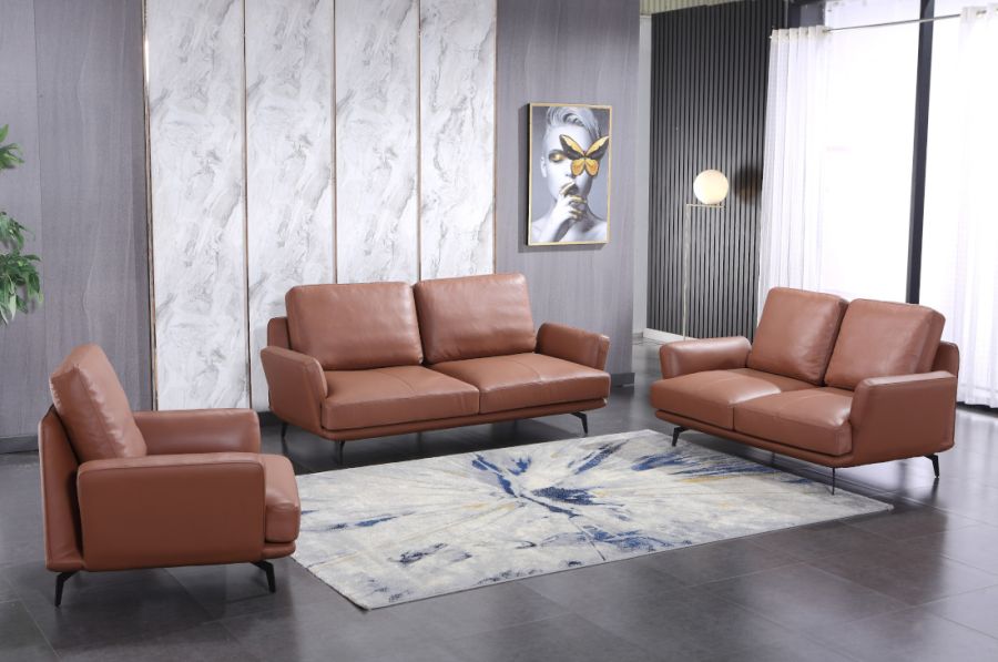 European Furniture - Tratto Loveseat Russet Brown Italian Leather - EF-37455-L - GreatFurnitureDeal