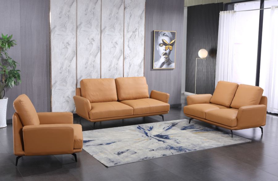 European Furniture - Tratto Loveseat Cognac Italian Leather - EF-37457-L - GreatFurnitureDeal