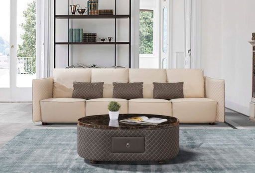 European Furniture - Makassar Oversize Sofa Beige & Taupe Italian Leather - EF-52550-4S - GreatFurnitureDeal