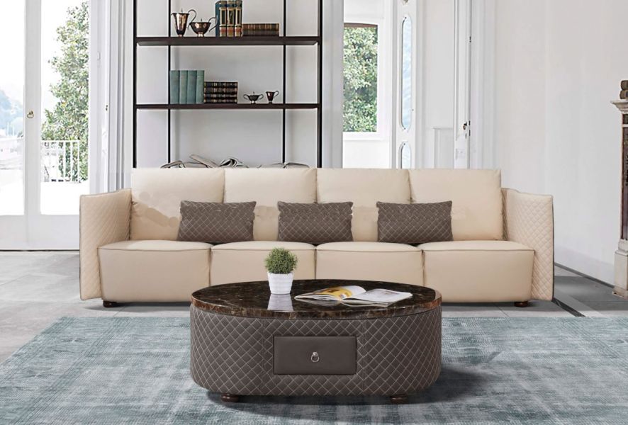 European Furniture - Makassar Oversize Sofa Beige & Taupe Italian Leather - EF-52550-4S - GreatFurnitureDeal