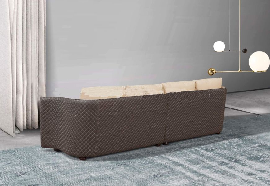 European Furniture - Makassar Oversize Sofa Beige & Taupe Italian Leather - EF-52550-4S - GreatFurnitureDeal