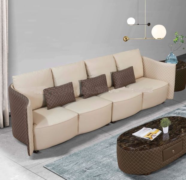 European Furniture - Makassar Oversize Sofa Beige & Taupe Italian Leather - EF-52550-4S - GreatFurnitureDeal