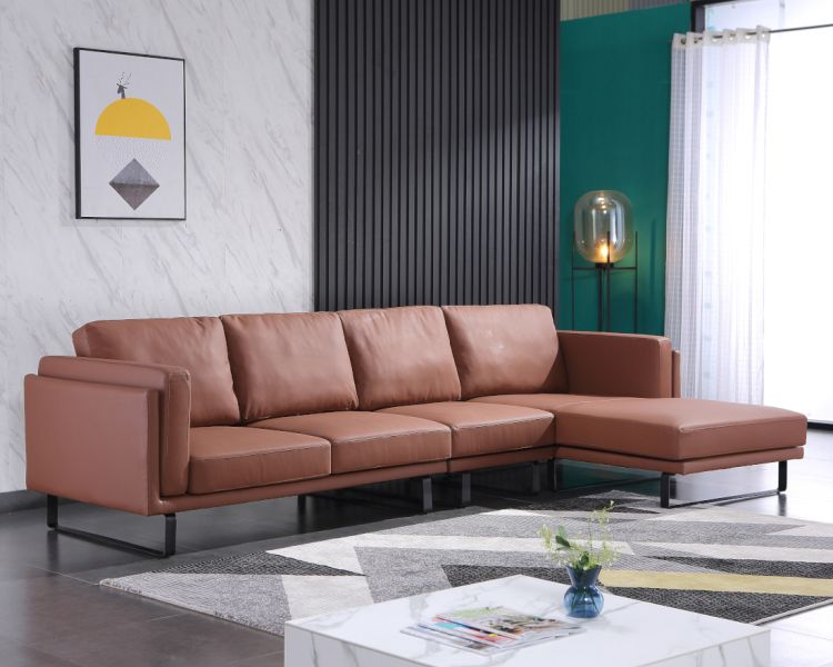 European Furniture - Fidelio Left Facing Sectional Russet Brown Italian Leather - EF-58664R-2RHF - GreatFurnitureDeal