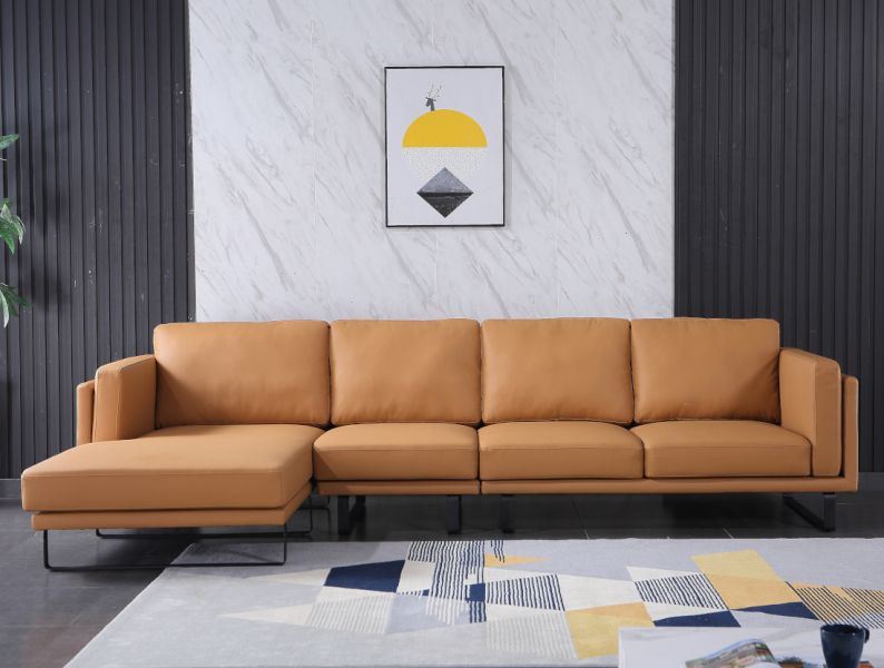 European Furniture - Fidelio Left Facing Sectional Cognac Italian Leather - EF-58667L-2LHF - GreatFurnitureDeal