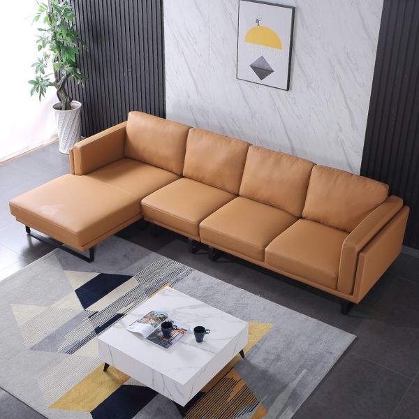 European Furniture - Fidelio Left Facing Sectional Cognac Italian Leather - EF-58667L-2LHF - GreatFurnitureDeal