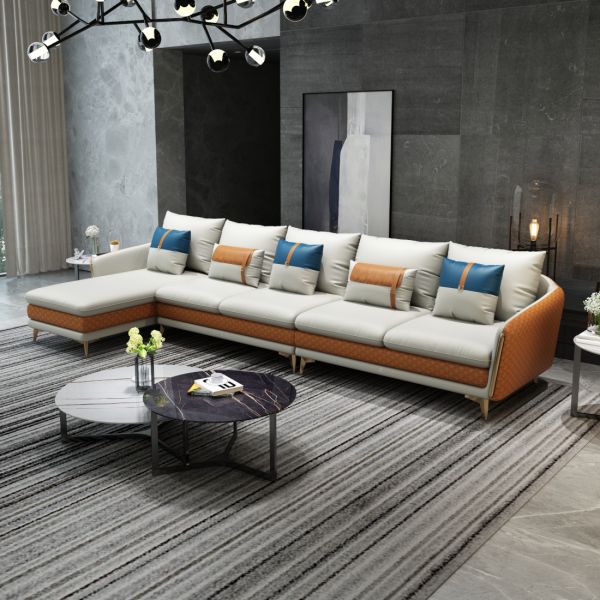 European Furniture - Icaro Mansion Sectional in Off White-Orange - 64433L-5LHF - GreatFurnitureDeal
